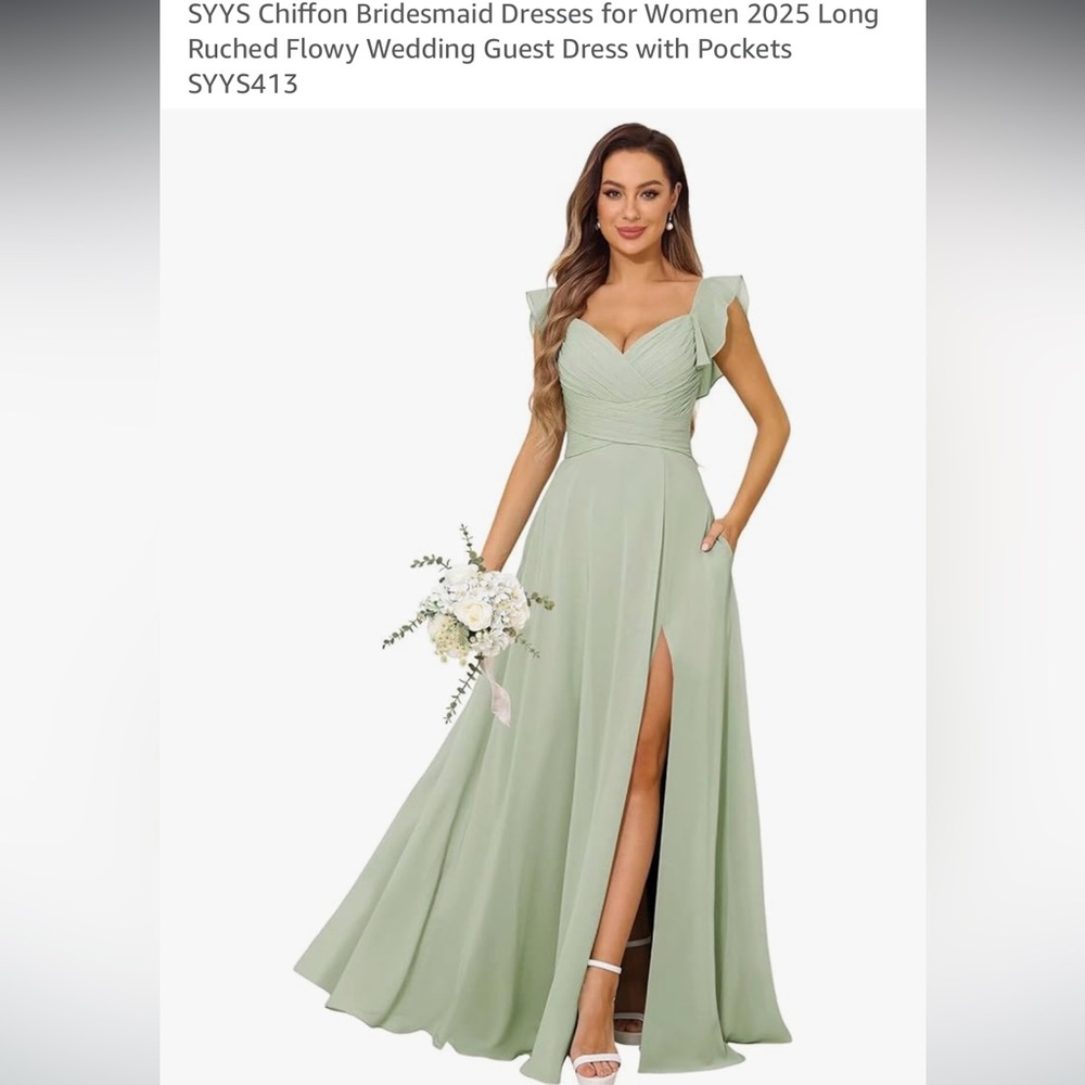 Sage Green Maxi Bridesmaid Dress with Side Slit